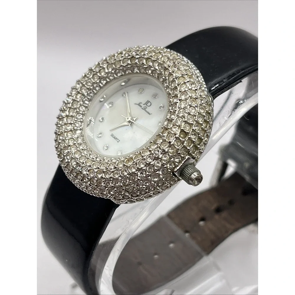 Jean Dousset Women's Diamond Bezel Watch Leather Band MOP Dial- New Battery‎
